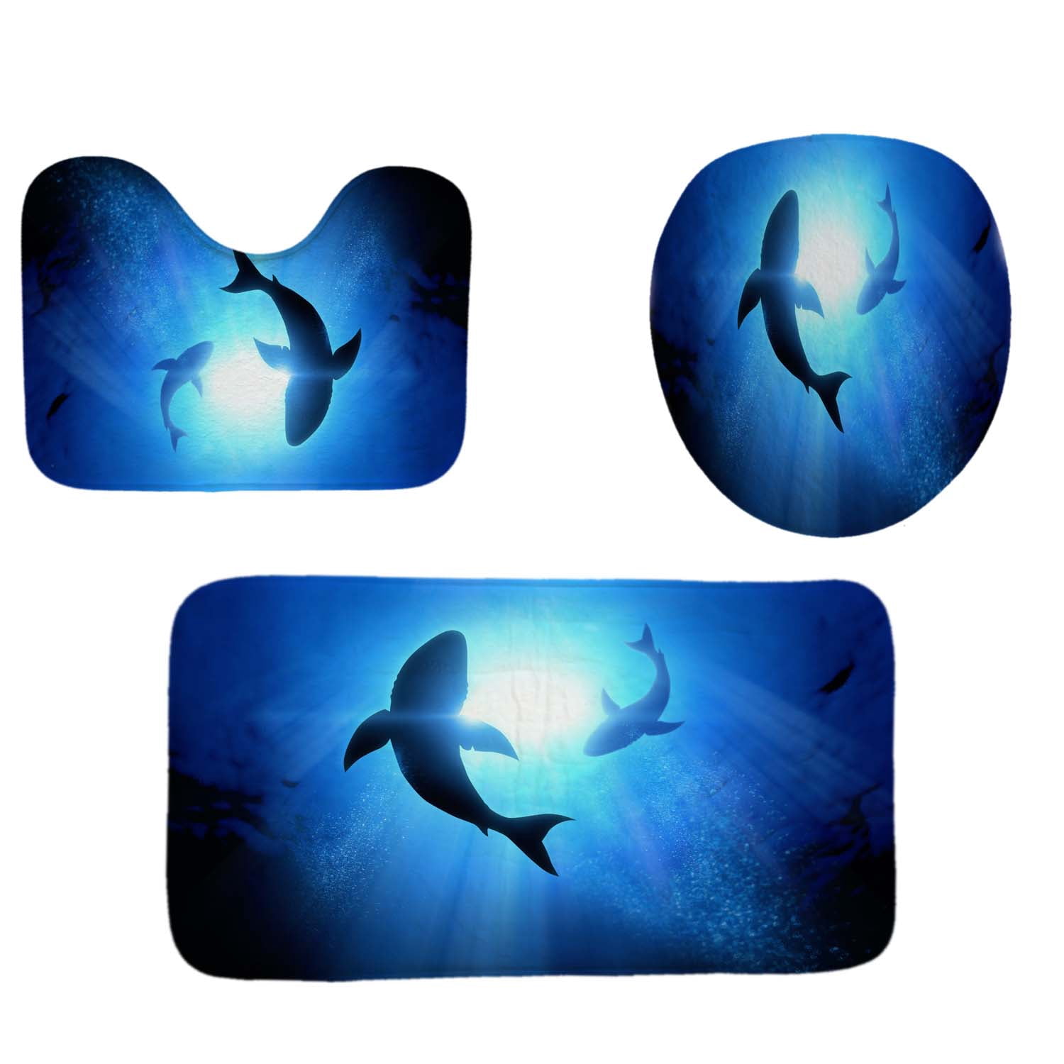 Water Absorption Rug Bath Rugs Set 3 Pcs Blue Bathroom Rug Soft Non-Slip Water Absorption ...
