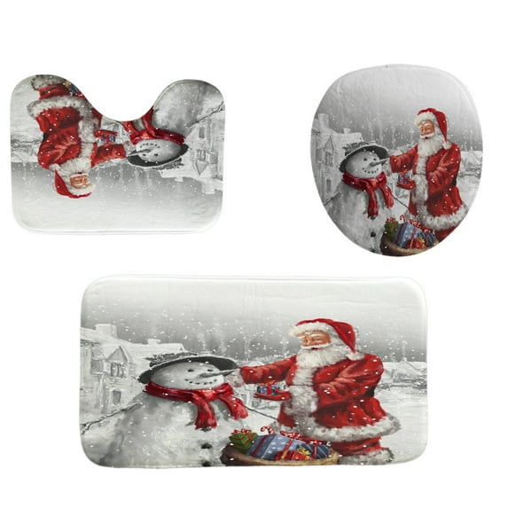 Bath Rugs Set Soft Non-Slip Absorbent Bathroom Floor Mats Christmas Decor Machine Washable 3Pcs