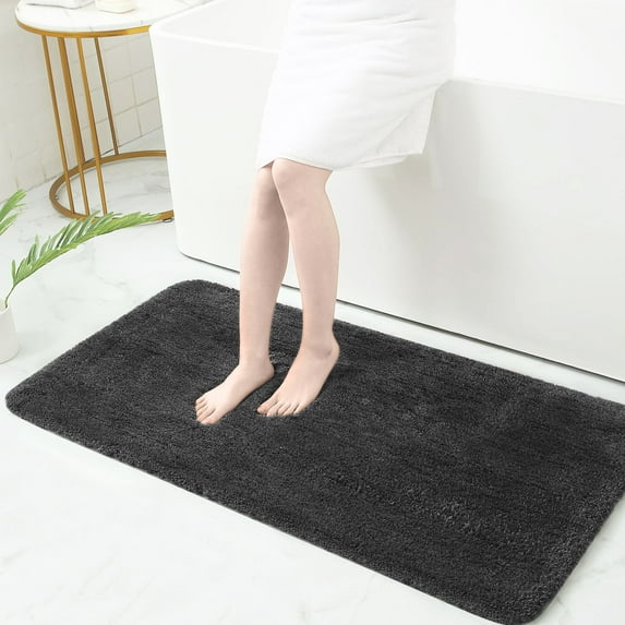 Bath Rugs for Bathroom Non Slip, Microfiber Washable Black Large Bathroom Mat, Absorbent Shaggy Shower Floor Mat, Bath Rug Runner 24"X47"