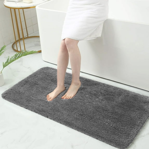 Bath Rugs for Bathroom Non Slip, Microfiber Washable Gray Large Bathroom Mat, Absorbent Shaggy Shower Floor Mat, Bath Rug Runner 24"X47"