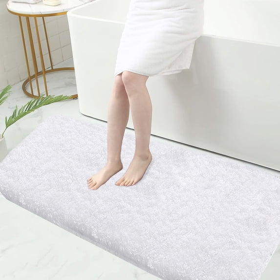 Bath Rugs for Bathroom Non Slip, Microfiber Washable White Large Bathroom Mat, Absorbent Shaggy Shower Floor Mat, Bath Rug Runner 24"X47"