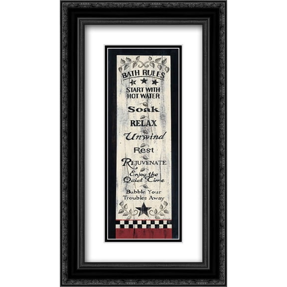 Bath Rules 2x Matted 14x24 Black Ornate Framed Art Print by Spivey, Linda