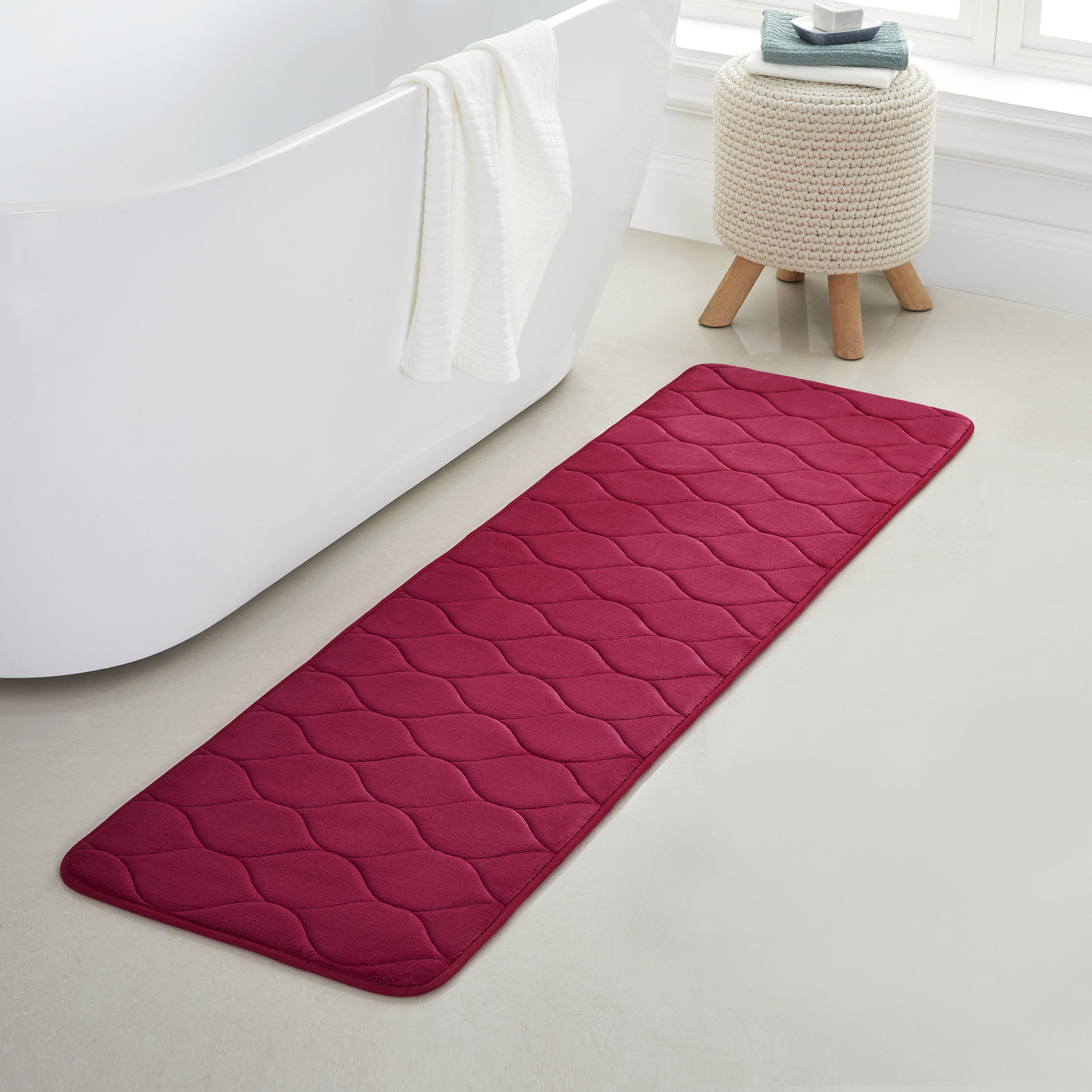 Bath Runner Oval Design Memory Foam Bathroom Rug Non-Slip PVC Backing ...