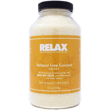 Bath Salts Verbena Lime Coconut (22oz) Epsom Salts for Soaking-By Relax Spa and Bath- Natural Dead Sea Salts Infused with Vitamins and Minerals- Spa, Tub, and Shower Safe