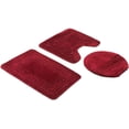 thumbnail image 1 of Bath Set 3 Piece Anti-Slip Backing Burgundy Patchwork Pattern Bathroom Mat (18"X29"), Large Contour Mat (18"X19"), Toilet Seat Lid Cover (18"X18"), 1 of 4