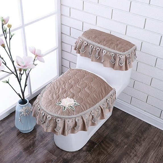Bath Set 3PCS Bathroom Zipper Cushion Cover Toilet Seat Cover