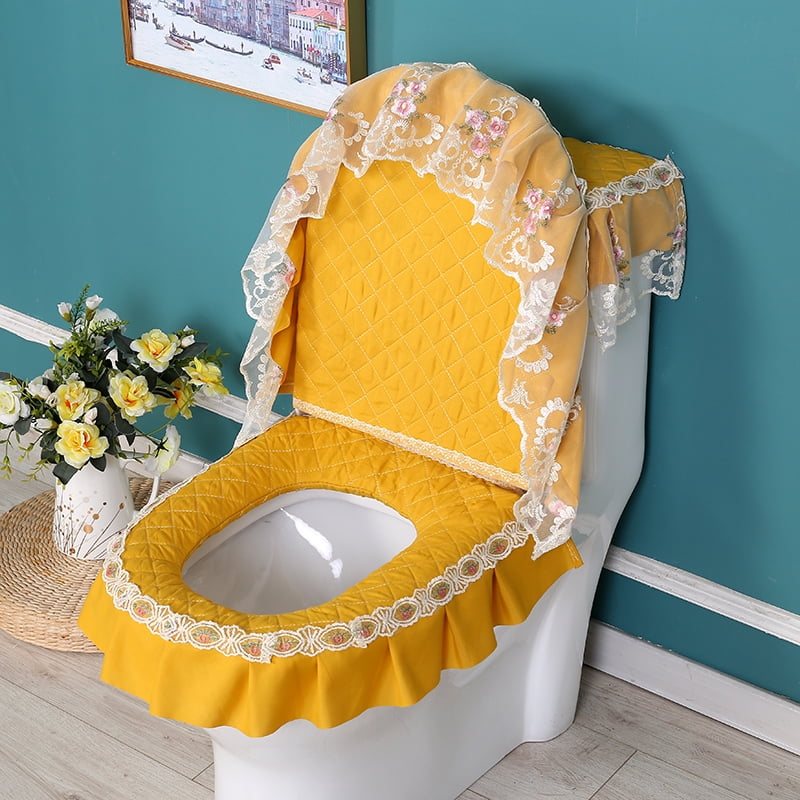 Bath Set 3PCS Bathroom Zipper Cushion Cover Toilet Seat Cover