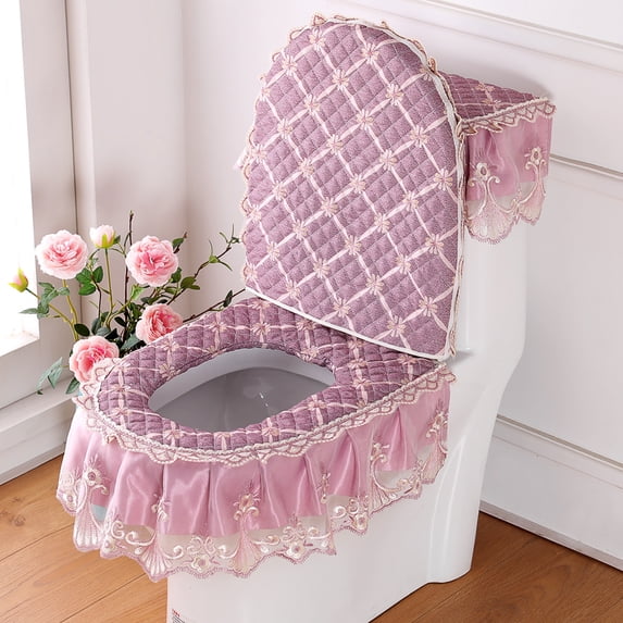 Bath Set 3PCS Bathroom Zipper Cushion Cover Toilet Seat Cover