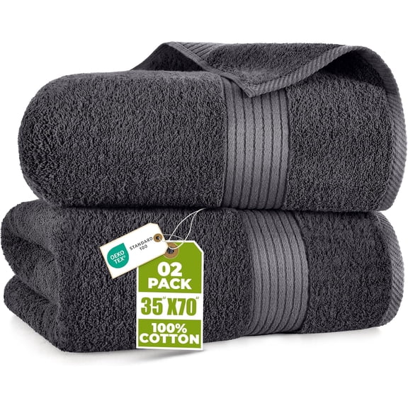 Bath Sheets 2 Pack, 35x70 Inches, Extra Large Shower Towels, 100% Ring Spun Cotton, Soft and Absorbent, Towel Large, Set, Grey