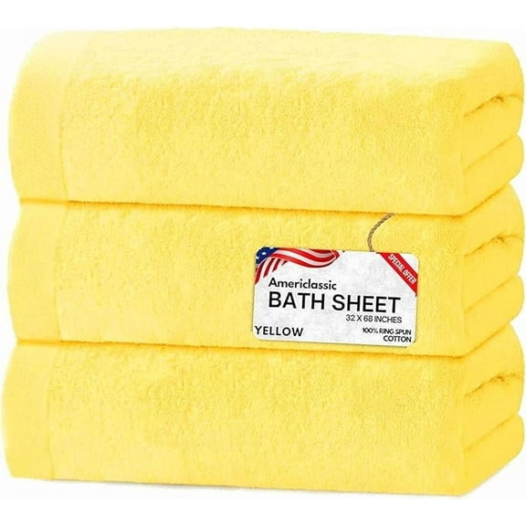Bath Sheets Pack of 3 Oversized Towels 32x68 Inch 100 Percent Ring-Spun Cotton Quick Dry Soft Absorbent Luxury Bath Towels Yellow