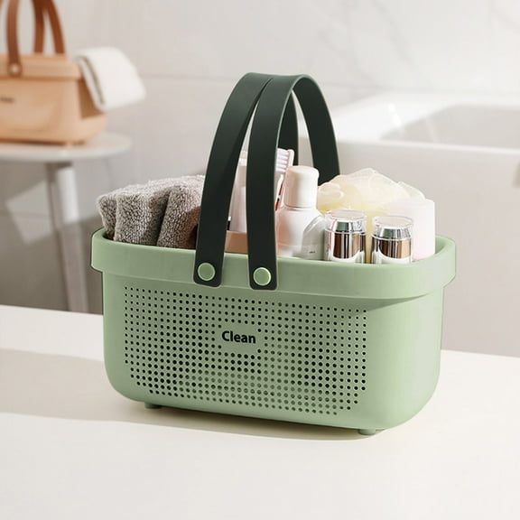 Bath Shower Caddy Storage Basket - Portable ABS Organizer for Bathroom Essentials with Carrying Handle, Clear Labels for Easy Organization Green