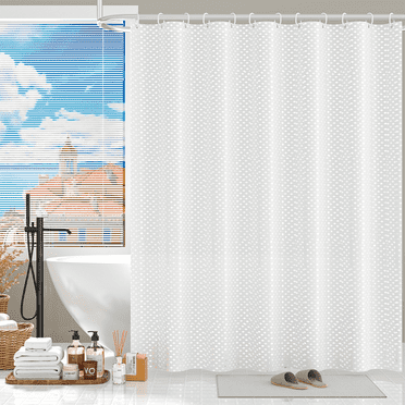 Bath Shower Curtain – 72 x 72 Polyester Heavy Duty Shower Curtain with Rustproof Grommet and 12 Hooks, Waterproof & Wrinkle Resistant Shower Curtains for Bathroom Showers, Bath Tubs, Machine Washable