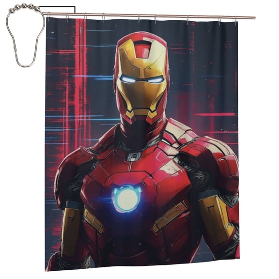 Bath Shower Curtain Iron Man Bathroom Curtain Decor Waterproof Fabric 60" x 72" with Hooks