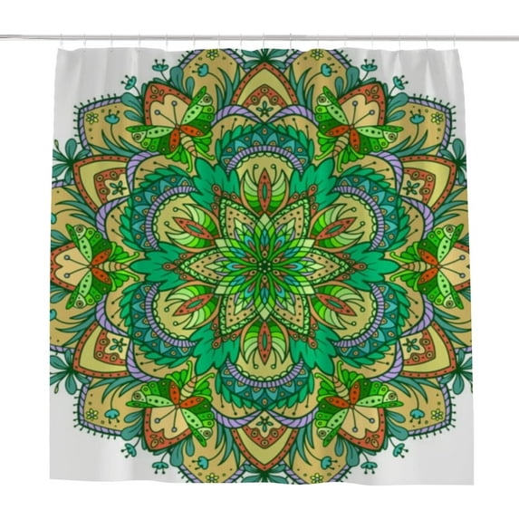 Bath Shower Curtain Liners 66"x72", Floral Mandala Green ColorsPolyester Waterproof with 12 Curtain Hooks Bathroom Accessories Decoration