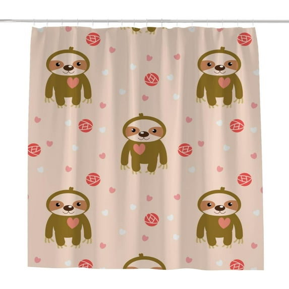 Bath Shower Curtain Liners 66"x72", Lovely Rose SlothPolyester Waterproof with 12 Curtain Hooks Bathroom Accessories Decoration