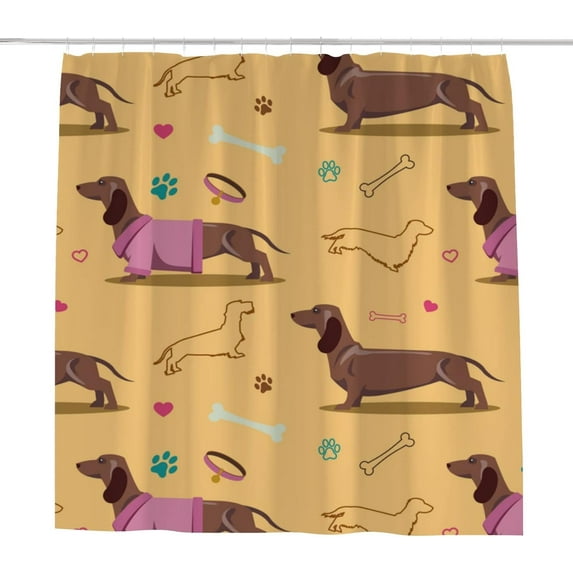 Bath Shower Curtain Liners 66"x72", Pink DachshundPolyester Waterproof with 12 Curtain Hooks Bathroom Accessories Decoration