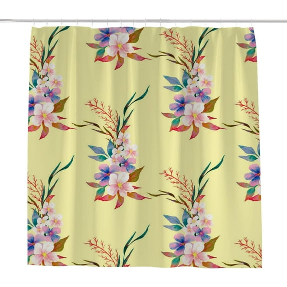 Bath Shower Curtain Liners 66"x72", Watercolor Summer Flowers and LeavesPolyester Waterproof with 12 Curtain Hooks Bathroom Accessories Decoration
