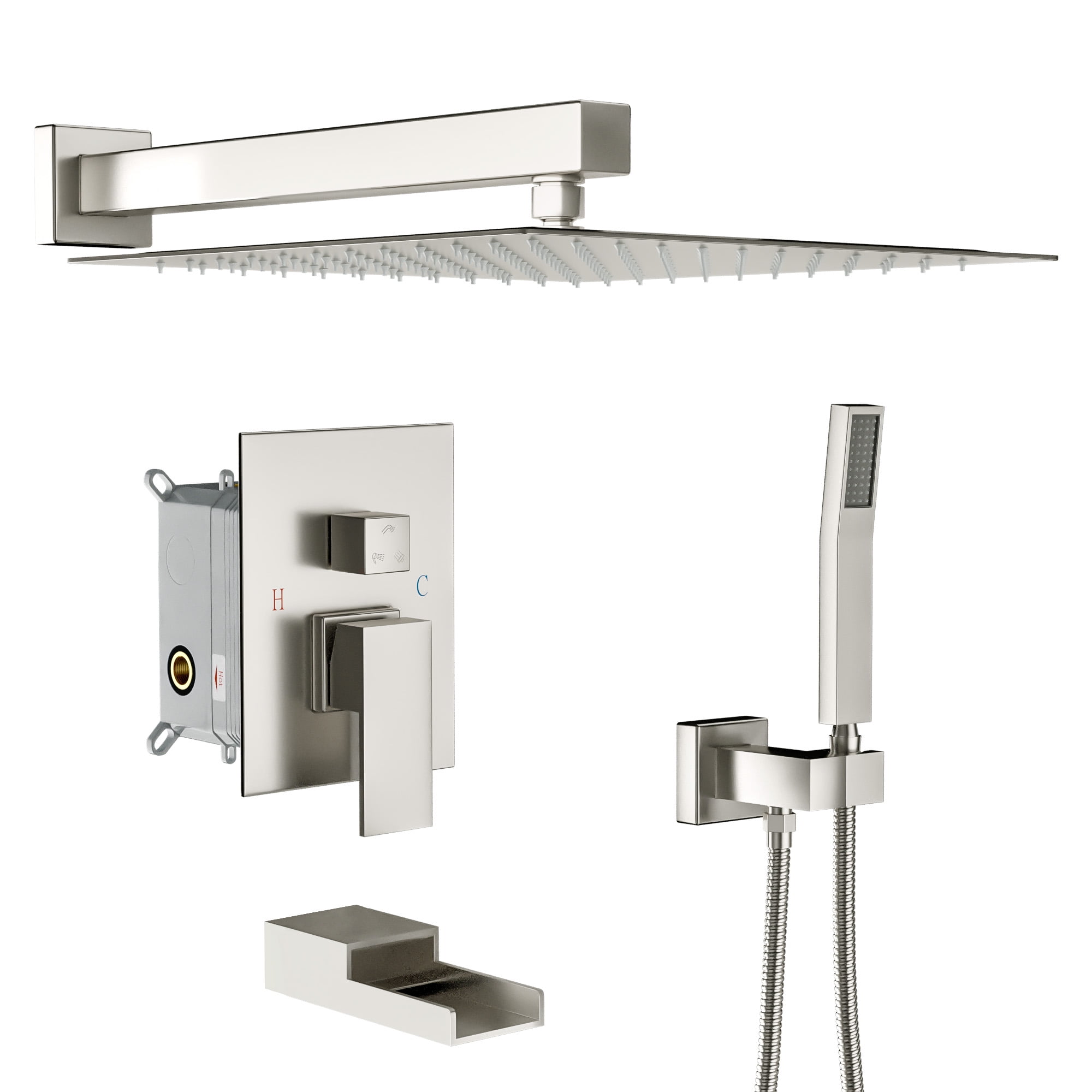 Bath Shower Faucet Set Tub Spout 10 inch Rain Shower Head with Handheld ...