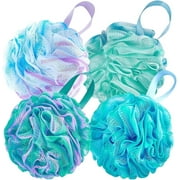 Bath Shower Loofah Sponge Pouf 75g/Pcs Exfoliating Body Scrubber Soft Mesh Pouf Bath Sponges for Men and Women Body Wash Scrubber Extra Large 4 Pack