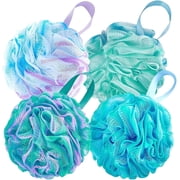Bath Shower Loofah Sponge Pouf 75g/Pcs Exfoliating Body Scrubber Soft Mesh Pouf Bath Sponges for Men and Women Body Wash Scrubber Extra Large 4 Pack
