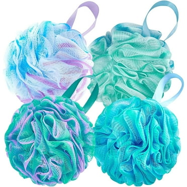 Bath Shower Loofah Sponge Pouf 75g/PCS Exfoliating Body Scrubber Soft Mesh Pouf Bath Sponges for Men and Women Body Wash Scrubber Extra Large 4 Pack