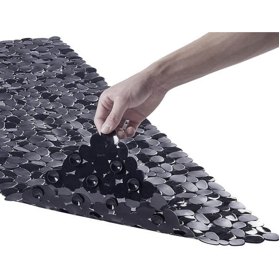 Bath Shower Mat Non Slip: Extra Large Pebble Bathtub mat for Families, Anti Slip Matt with Drain Holes Suction Cups Tub - 16 X 40 Inch Black
