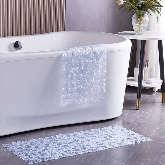 Bath Shower Mat Non Slip: Pebble Bathtub mat for Families, Anti Slip Shower Matt with Drain Holes Suction Cups Tub Mat