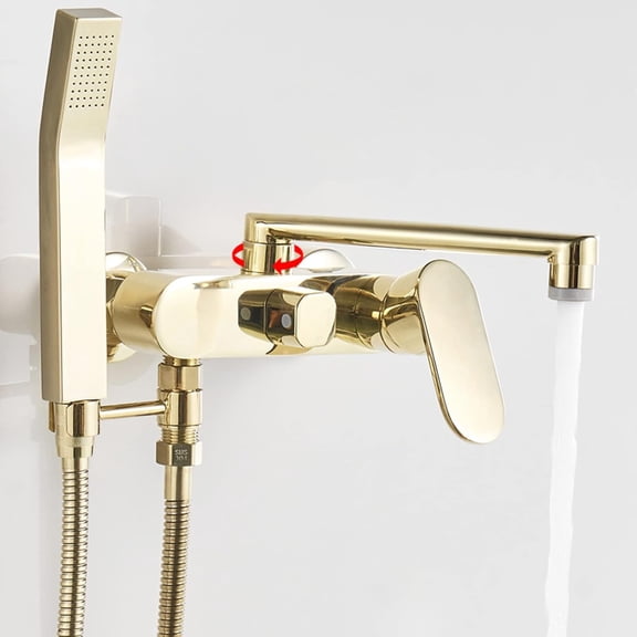 Bath Shower Mixer Tap Brass Hot and Cold Water Double Hole Shower Multifunction Bath Taps Wall Mounted Gold