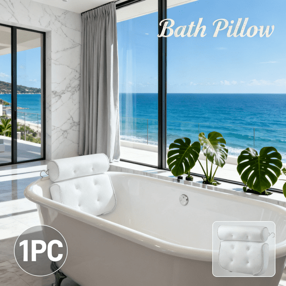Bath and Shower Pillow with 4D Ergonomic Contour, Head Neck Shoulder Support, Quick Dry Breathable Mesh, Strong Suction, Versatile Waterproof Bathtub Cushion