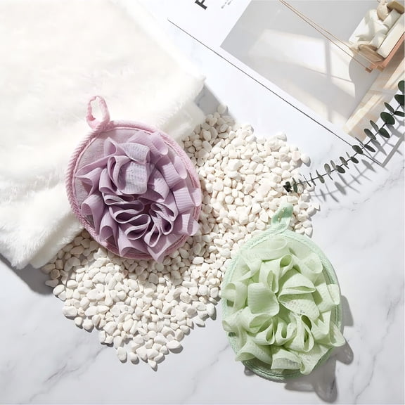 Bath Shower Pouf Sponge Mesh Pouf Shower Ball Exfoliating Body Sponge Pad Scrubber Glove with Flower Bath Ball