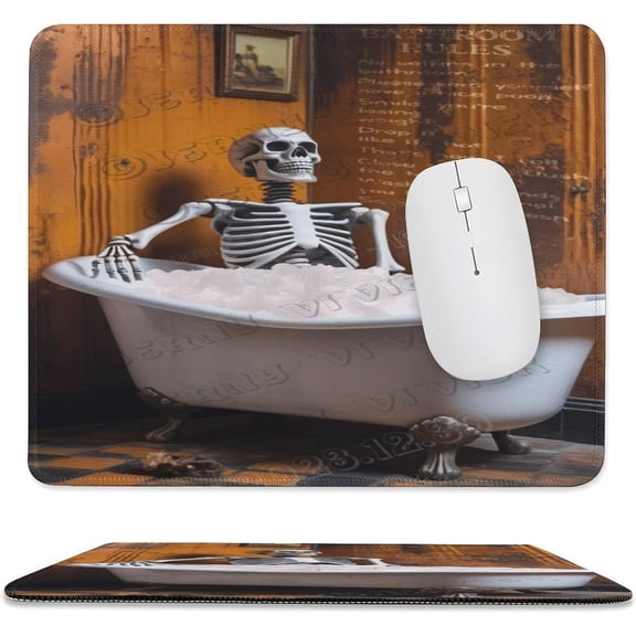 Bath Skeleton Print Mouse Pad with Stitched Edge, Premium-Textured Computer Mousepad with Non-Slip Rubber Base, Gaming Mouse Mat for Laptop, Office & Home 10"x12"