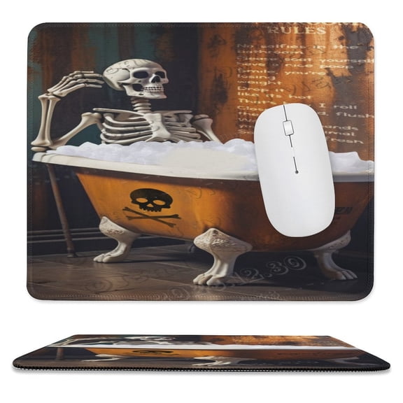 Bath Skeleton Print Mouse Pad with Stitched Edge,Premium-Textured Mouse Mat, Non-Slip Rubber Base Mousepad for Laptop, Computer & PC 10"x12"