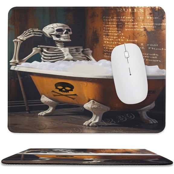 Bath Skeleton Print Mouse Pad with Stitched Edge,Premium-Textured Mouse Mat, Non-Slip Rubber Base Mousepad for Laptop, Computer & PC 10"x12"