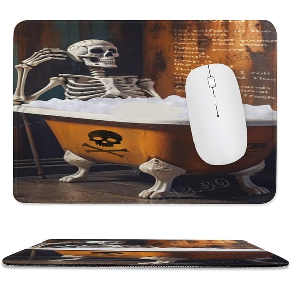 Bath Skeleton Print Mouse Pad with Stitched Edge,Premium-Textured Mouse Mat, Non-Slip Rubber Base Mousepad for Laptop, Computer & PC 8"x10"