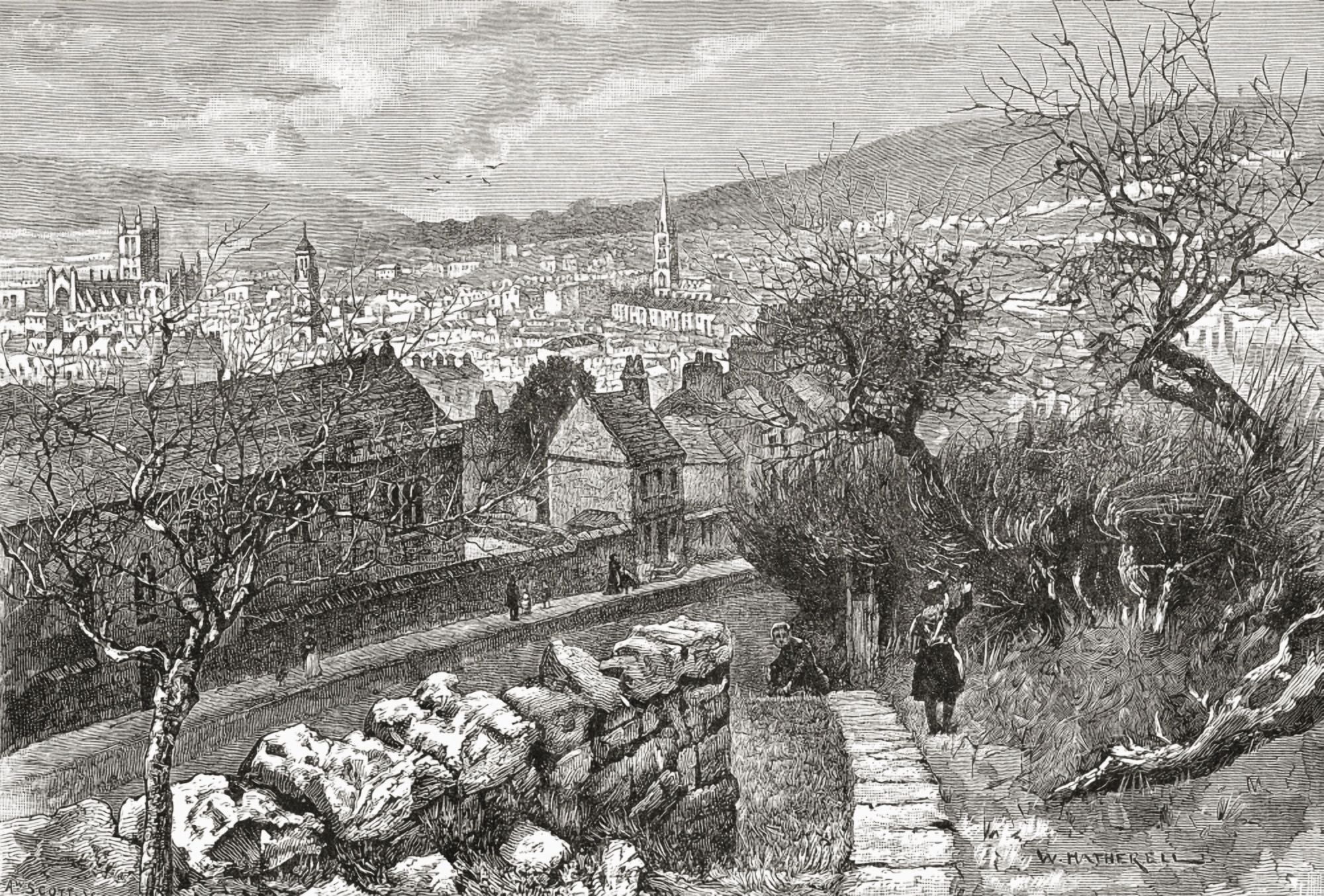 Bath Somerset England Seen From Beechen Cliff In The Late 19Th Century From Our Own Country Published 1898 Canvas Art - Ken Welsh Design Pics (17 x 12)