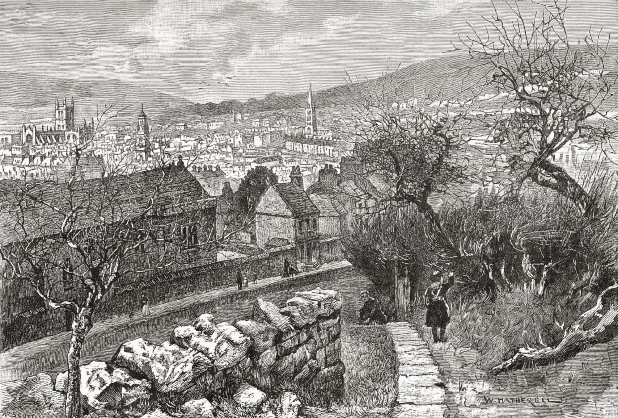 Bath Somerset England Seen From Beechen Cliff In The Late 19Th Century From Our Own Country Published 1898 Canvas Art - Ken Welsh Design Pics (34 x 24)