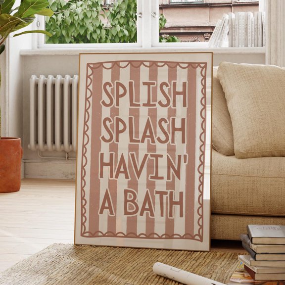Bath Splish Splash Havin A Bath Playful Brown Clay Striped Bathroom Wall Decor