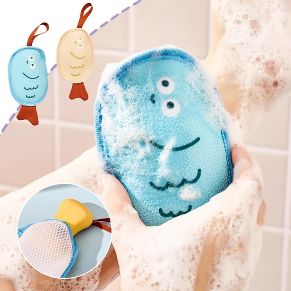 Bath Sponge,2 Pack Cartoon Animal Style Sponge for Bathing, Infants Bath Sponge Ultra Soft & Absorbent Natural and Safe Great for Sensitive Skin (Fish)