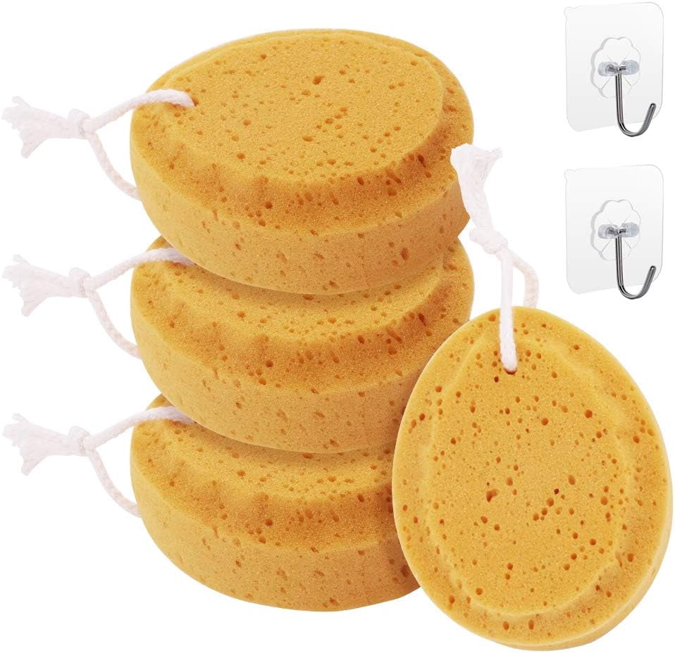 Bath Sponge,4 PCS Exfoliating Shower Sponge - Natural Sea Sponge with ...