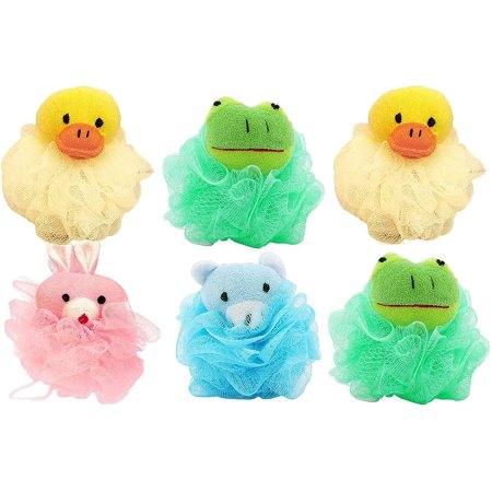 Bath Sponge, 6 Pcs Bath Shower Sponge Animal Mesh Pouf Shower Ball Luffa Loofah Sponges for Men Women Exfoliate Cleanse Soothe Skin, Cute Animal Mesh Bath Shower Sponge Loofahs for Kids (A)