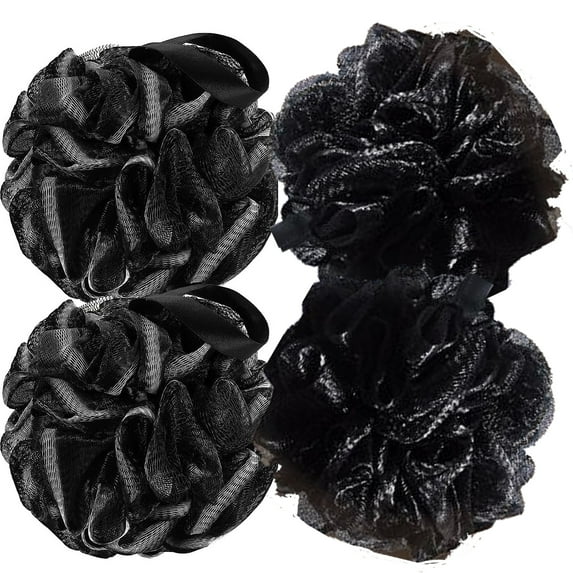 Bath Sponge Ball 60g Shower Loofahs Exfoliating for Women/Men, Set of 4, Black
