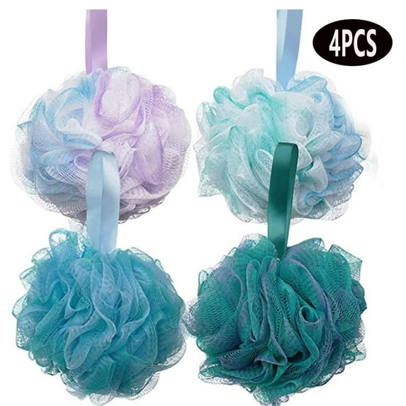 Bath Sponge Ball 75g Shower Loofahs Exfoliating for Women and Men, Set of 4, Gradient Color