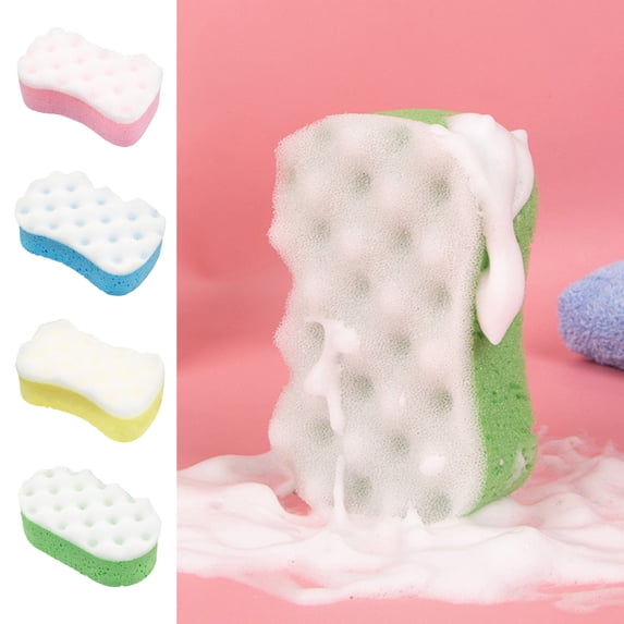 Bath Sponge Body Scrubber, Dual-sided Exfoliating and Cleansing Shower Pouf for Sensitive Skin, Rich Lather Bathing Accessory with Soft Elastic Texture, Topliu