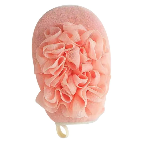 Bath Sponge, Double-Sided Exfoliating Bath Flower, Gentle Skin-Friendly Loofah Pad with Lanyard Machine Washable Quick Dry, Pink
