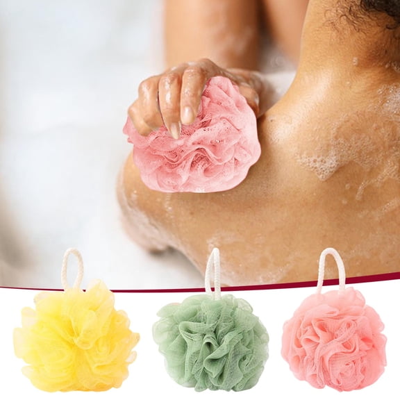 Bath Sponge Loofah Ball | Soft Non-Scattering Scrubbing Bath Pouf | Dual-Tone, Dense Foam, Hanging Loop | Gentle on Sensitive Skin | 12cm | 1 Pack