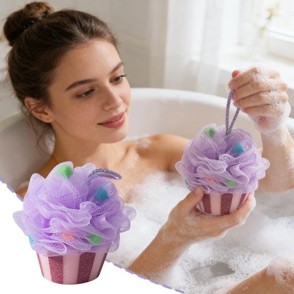 Bath Sponge Loofah for Shower and Bath, Soft Mesh Exfoliating Pouf with Lanyard, Creates Rich Foam for Gently Cleansing and Refreshing Skin, Quick Dry Body Scrubber Suitable for Sensitive Skin, 1