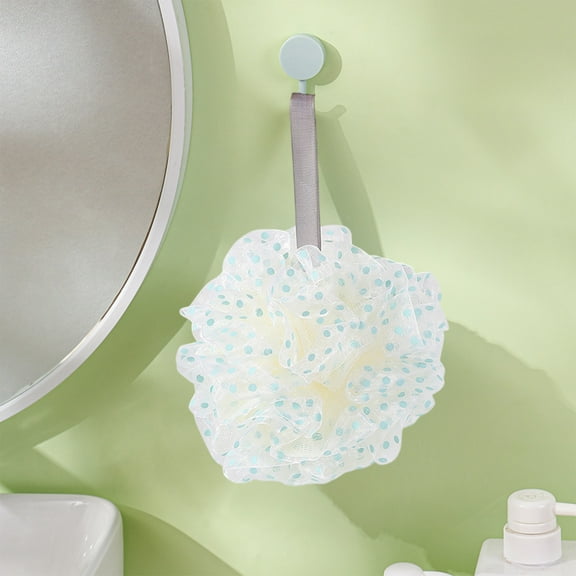 Bath Sponge Polka Dot Double Layer Mesh Shower Pouf, Soft Fluffy Rich Foam Body Scrubber with Hanging Hook, Exfoliating Bath Flower for Gentle Body Cleaning and Shower Use