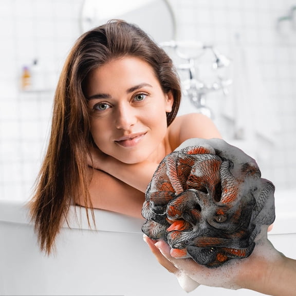 Bath Sponge, Soft Recycled Netting Shower Poufs for Gentle Exfoliating & Daily Body Cleansing, Rich Lather Loofah with Hanging Loop(Orange)