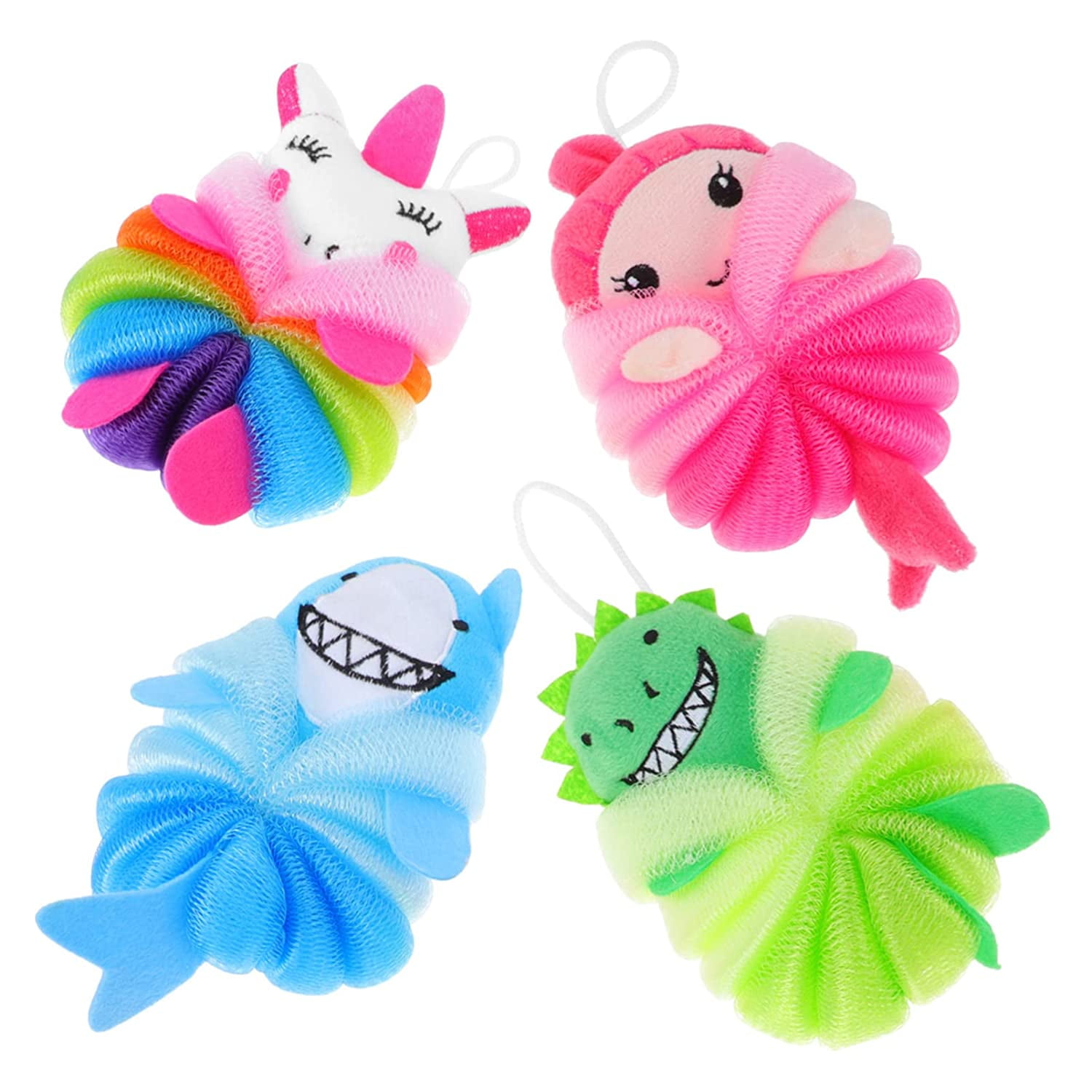 Bath Sponges Animal Kids Loofah 4pcs Bath Pouf Mesh Animal Toys Bath