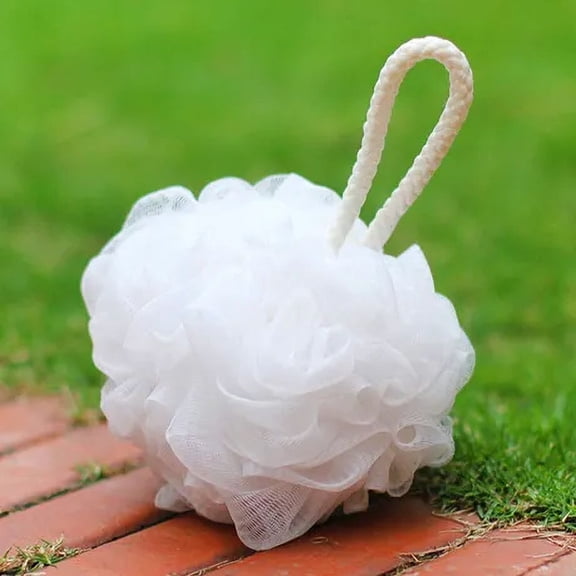 Bath Sponges Shower Loofahs, Large Mesh Pouf Shower Ball Body Scrubber Exfoliating Bath Sponge for Women and Men, White 1Pack